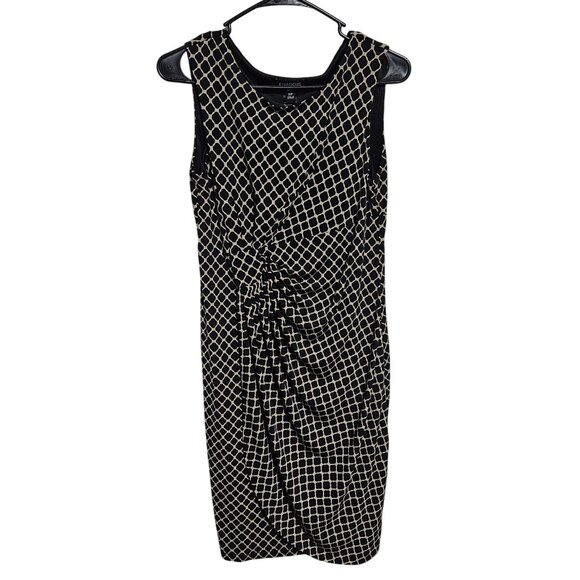 En Focus Petite Sleeveless Ruched Sheath Dress Size 10P Geometric Print Midi - Picture 1 of 4